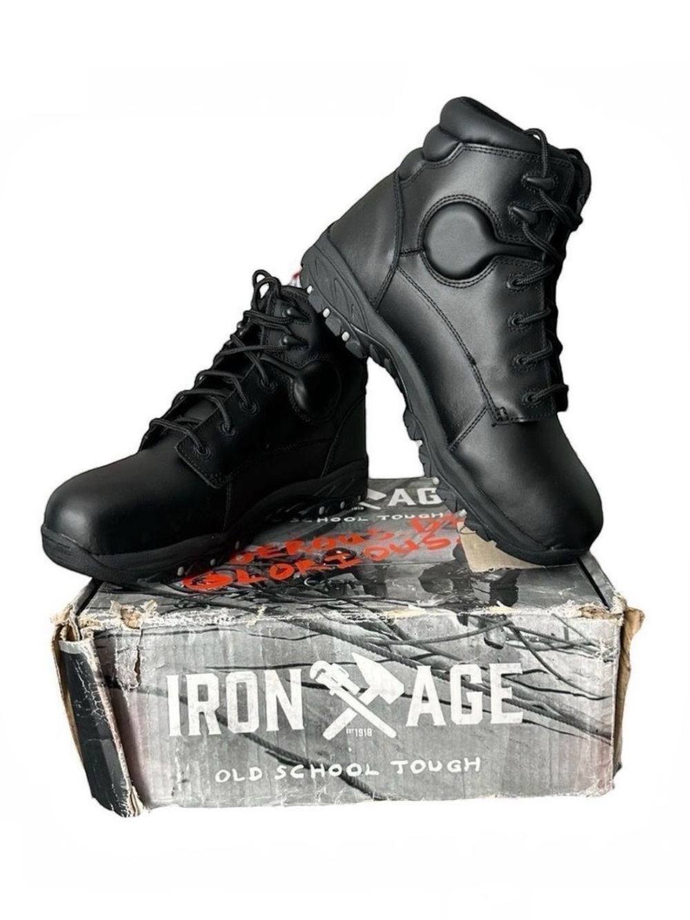 Iron Age Ground Finish Steel Toe Work Boots Black Leather 13 IA5150 NEW